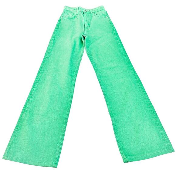 Zara Green Denim Wide Leg Zip Fly High Rise Colored Jeans Size 2 - Picture 2 of 8